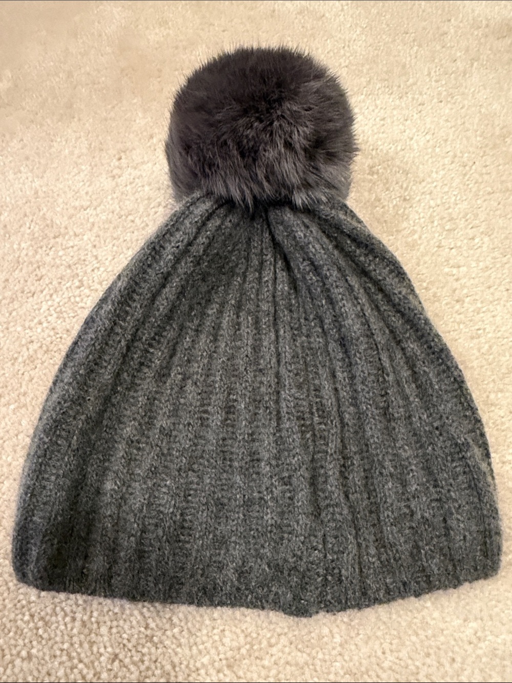 Restoration Hardware Charcoal Ribbed Cashmere Pom-Pom Knit Hat